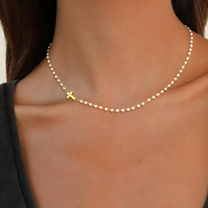 CROSS & PEARLS NECKLACE