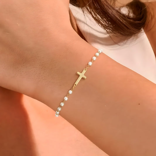 CROSS & PEARLS BRACELET